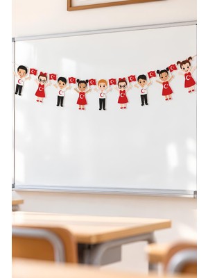 Patladı Gitti 23 Nisan Elele Tutuşan Neşeli Çocuklar Dekoratif Banner 165 cm x 20 cm 9 Adet