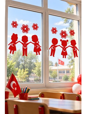 23 Nisan Temalı Elele Tutuşan Çocuklar Pencere Süsü