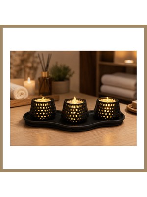 Bezos 3D Baskı Dekoratif Mumluk Seti - Desenli Tealight ve Masaüstü Aydınlatma Objesi-Siyah 22