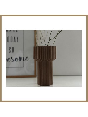 Bezos 3D Baskı Modern Dekoratif Çiçek Vazosu - Minimal Silindir Tasarımlı Masaüstü Vazo, Ev ve Ofis Dekoru-Kahverengi 22