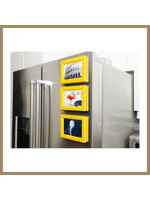 Bezos 3D Baskı 3lü Magnet Fotoğraf Çerçevesi Seti - Buzdolabı Için Mini Manyetik Resim Çerçevesi, Dekoratif Magnet-Sarı 22