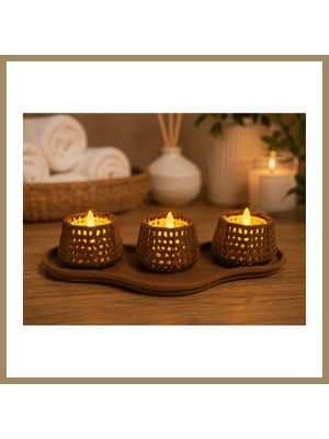 Bezos 3D Baskı Dekoratif Mumluk Seti - Desenli Tealight ve Masaüstü Aydınlatma Objesi-Kahverengi 22