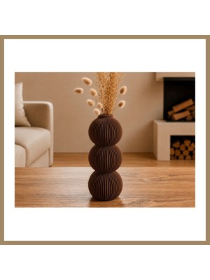 Bezos 3D Baskı Modern 3 Küre Dekoratif Vazo - Minimal Çiçek Vazosu, Masaüstü Ev ve Ofis Dekoru-Kahverengi 22