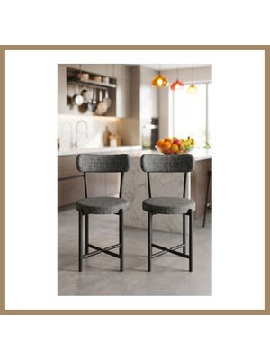 Bezos Sandalye 2 Adet Keten Kumaş Metal Ayak Modern Mutfak Sandalyesi Cafe Balkon Ofis Teddy 9813 Antrasit 22
