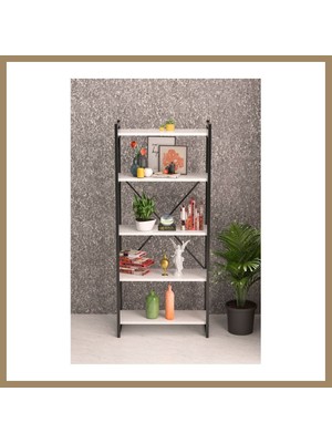 Bezos 5 Raflı Metal Kitaplık Beyaz 180 cm 22
