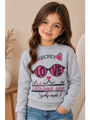 Kamikam Çocuk Gri Kedi Baskılı Sweatshirt