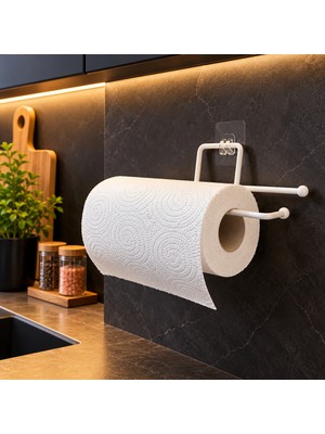 Decorelax Kendinden Yapışkanlı Beyaz Kağıt Havluluk ve Peçetelik - Delmesiz Vidalı Montajsız Mutfak & Banyo Askılığı