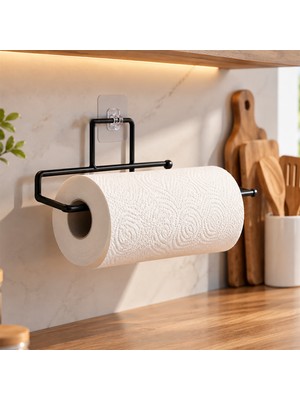 Decorelax Kendinden Yapışkanlı Siyah Kağıt Havluluk ve Peçetelik - Delmesiz Vidalı Montajsız Mutfak & Banyo Askılığı