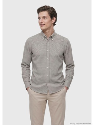 Ramsey Haki Mikro Casual Fit Uzun Dokuma Casual %100 Pamuk Gömlek