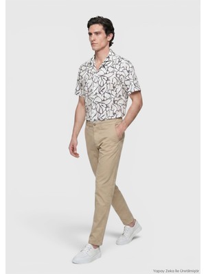 Ramsey Bej Düz Dokuma Regular Fit Casual Pamuk Karışımlı Pantolon