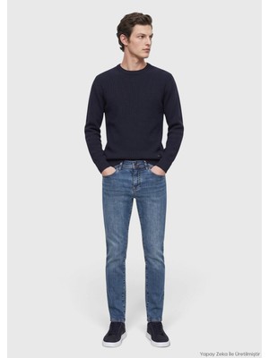 Ramsey Koyu Mavi Slim Fit Denim Pamuk Karışımlı Pantolon