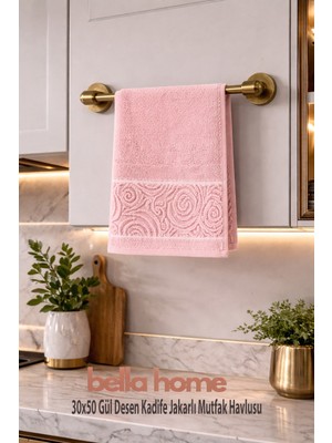 Bella Home Gül Desenli Kadife Jakarlı Mutfak Havlusu | 30X50 cm | 6 Adet | Yumuşak & Yüksek Emici | Şık ve Kullanışlı