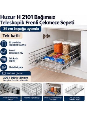 FREKANS Bağımsız Teleskopik Frenli Çekmece Sepeti 35 cm Kapağa Uyumlu 300X500X130 mm