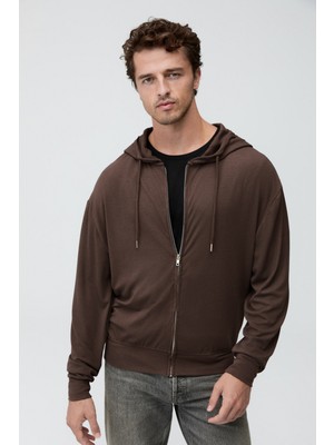 Grimelange Soren Erkek Kapüşonlu Ince Kahverengi Sweatshirt