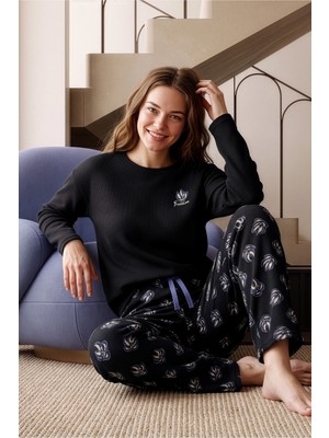 Premium Soft Waffle Kadın Pijama Takımı – Yumuşak Dokulu Sıcak Tutan Kışlık Uzun Kollu Pij