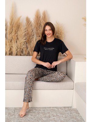 Slim Fit Desenli Kısa Kol Mevsimlik Kadın Pijama Takımı