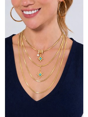 New Obsessions Blue North Star Katlı Kombin Çelik Kolye
