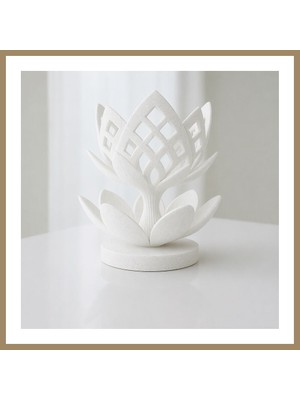 Bezos 3D Baskı Lotus Çiçeği Mumluk - Dekoratif Tealight Mumluk-Beyaz 22