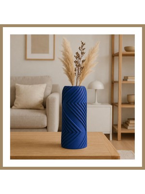 Bezos 3D Baskı Vector Vazo - Geometrik Çizgili Dekoratif Vazo-Mavi 22