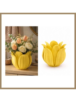 Bezos 3D Baskı Lotus Yapraklı Vazo - Dekoratif Çiçeklik-Sarı 22