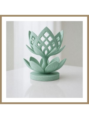 Bezos 3D Baskı Lotus Çiçeği Mumluk - Dekoratif Tealight Mumluk-Mint 22