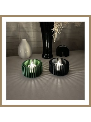 Bezos 3D Baskı Modern Çizgili Mumluk - Tealight Mumluk (1 Adet)-Yeşil 22
