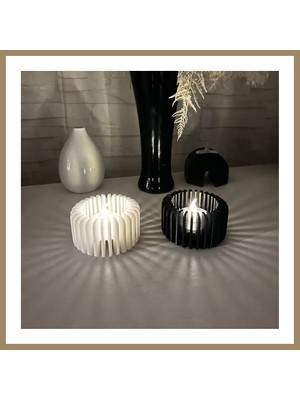 Bezos 3D Baskı Modern Çizgili Mumluk - Tealight Mumluk (1 Adet)-Beyaz 22