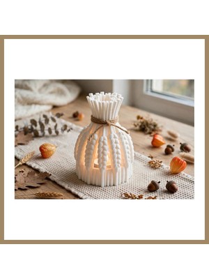 Bezos 3D Baskı Buğday Demeti Tealight Mumluk Jüt Ipli Dekoratif Sonbahar Hasat Feneri Şamdan Masa Süsü 22