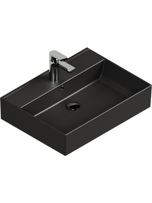 Aqua Bagno Plan Tezgah Üstü Kare Lavabo , 55x45 Cm.   Mat Siyah