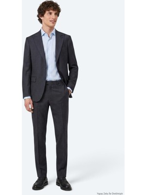 Kip Lacivert Kareli Modern Fit %100 Yün Takım Elbise