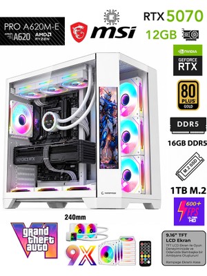 Zeiron LCD Screen X3D White Ryzen 7 7800X3D - MSI A620M 16GB 6000MHZ DDR5 1TB M.2 SSD⚡RTX5070 12GB⚡SIVI Soğutmalı Oyuncu