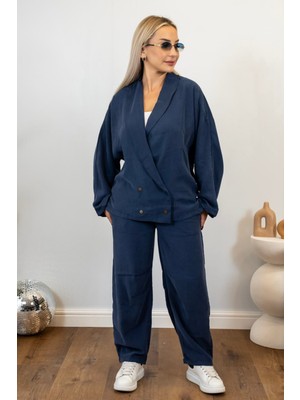 Muna Boutique Lacivert Şal Yaka Alt Üst Takım
