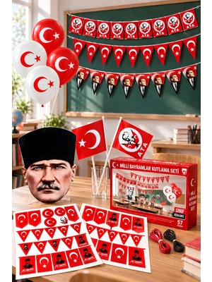 Patladı Gitti Milli Bayramlar Ay Yıldız Atatürk Süsleme Seti – Flama, Balon, Bayrak, Sticker ve Maske Seti
