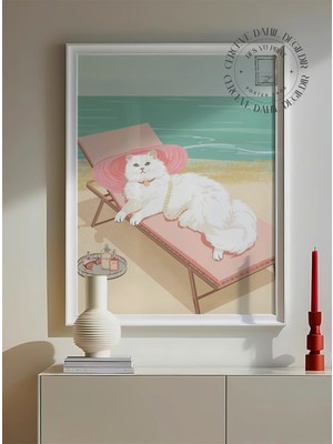 Des Vu Print Güneşlenen Kedi Posteri, Çerçevesiz Kedi Temalı Poster