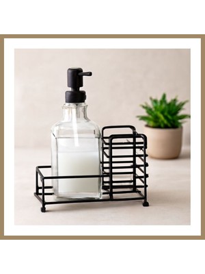 Bezos Cam Sıvı Sabunluk 500 ml Siyah Metal Stand ve Pompa 22