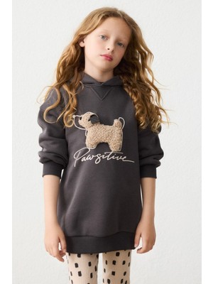 Mayoral Kız Çocuk 3-9 Yaş Polar Kapüşonlu Uzun Sweatshirt Antrasit