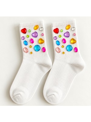 TG Socks Renkli Taşlı Bedazzled Soket Çorap