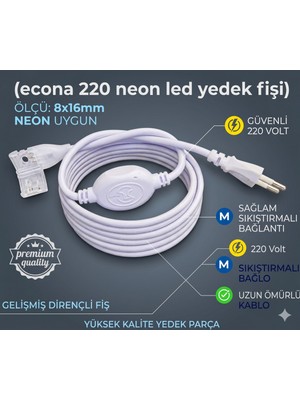 Econa 220 Neon LED Yedek Fişi) 8X16MM Neon Uygun ,enerji Fişi