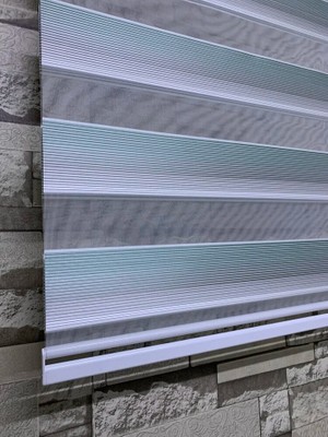 Perdeciniz Yeşil Gri Mini Plise Zebra  Perde (Etek Kısmı Düz) Enxboy