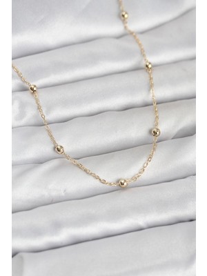 cm 14K Gold Renk Pirinç Top Zincirli 60 cm Kadın Kolye