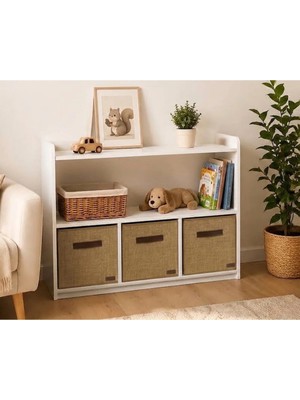 Montessori Tarzı Oyuncak Dolaplı Çocuk Kitaplık ve Organizer 104 cm