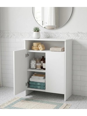 Çok Amaçlı Dolap Beyaz 60 cm - Antre, Hol, Banyo ve Mutfak Için 2 Kapaklı Düzenleyici