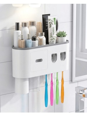 Zenviaa Banyo Organizer Diş Fırçası Tutucu Çift Dispenserli Raflı Çekmeceli ZENVIAA365423