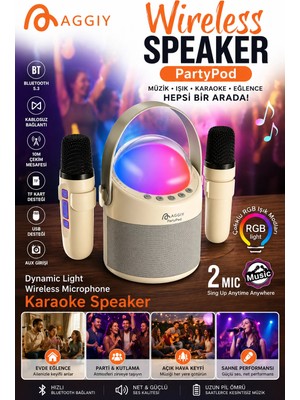 Zenviaa Partypod Bluetooth 5.3 Destekli Çok Fonksiyonlu Kablosuz Mikrofon ve Hoparlör ZENVIAA36542