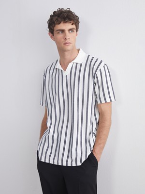 LC Waikiki Lcw Vision Lacivert Polo Yaka Çizgili Erkek Tişört