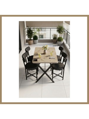 Bezos Mutfak Masası 4 Sandalyeli Set 110X70 cm Modern Bahçe Cafe Masa Takımı 4 Kişilik Tedy 9883 Anstrasit 22