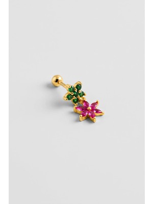 So CHIC Papatya Çiçeği 18 Ayar Sarı Altın Kaplama Sallantılı Gümüş Flat-Lobe Piercing