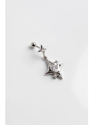 So CHIC Aşk Yıldızı 18 Ayar Beyaz Altın Kaplama Sallantılı Gümüş Flat-Lobe Piercing