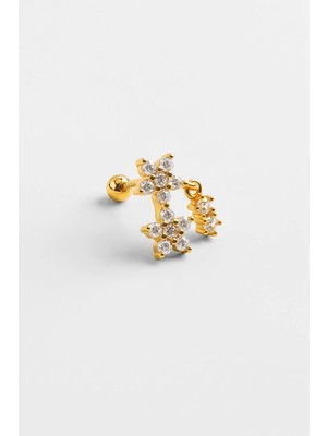 So CHIC Flora 18 Ayar Sarı Altın Kaplama Sallantılı Gümüş Flat-Lobe Piercing