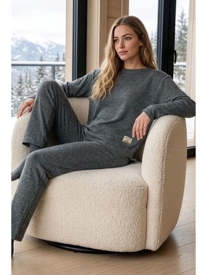 Pijamoni Kadın Bisiklet Yaka Uzun Kol Selanik Penye Melanj Kırçıllı Pijama Takımı 1155-5